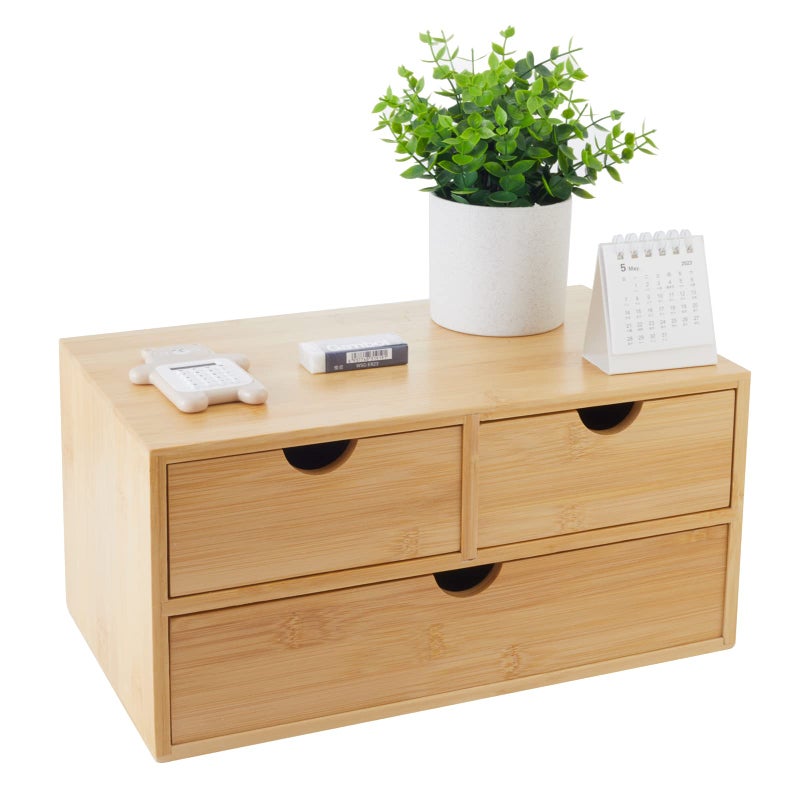 Charmewooden Bamboo Desk Organizer with 3 Drawers Makeup Storage Drawer 3 Drawers Tabletop Storage Organization Box Home Office Workspace Bathroom Toiletries Supplies No Assembly Required - Image 1
